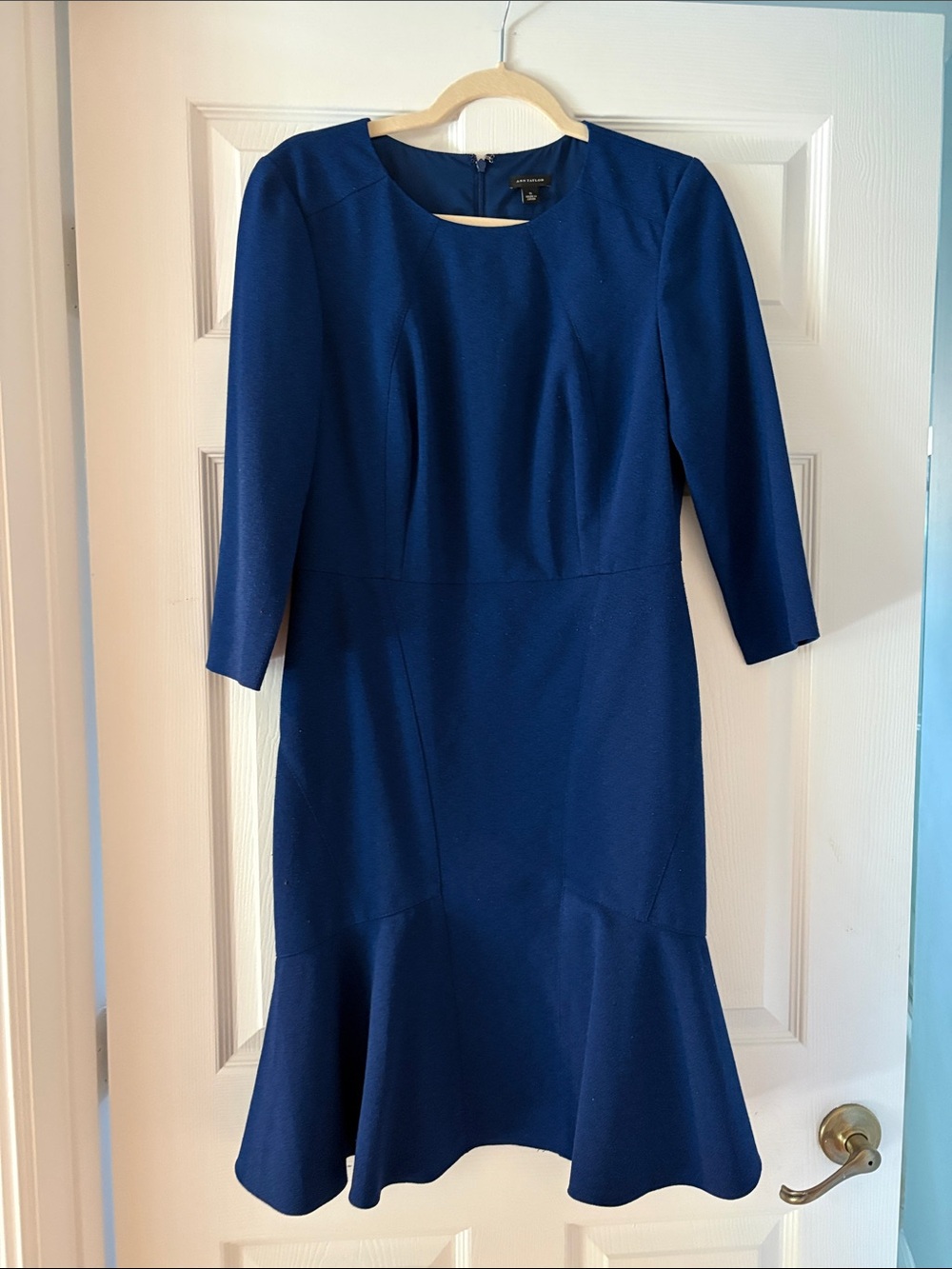 Ann Taylor LOFT Navy Blue Long Sleeve Ponte Fit & Flare Dress